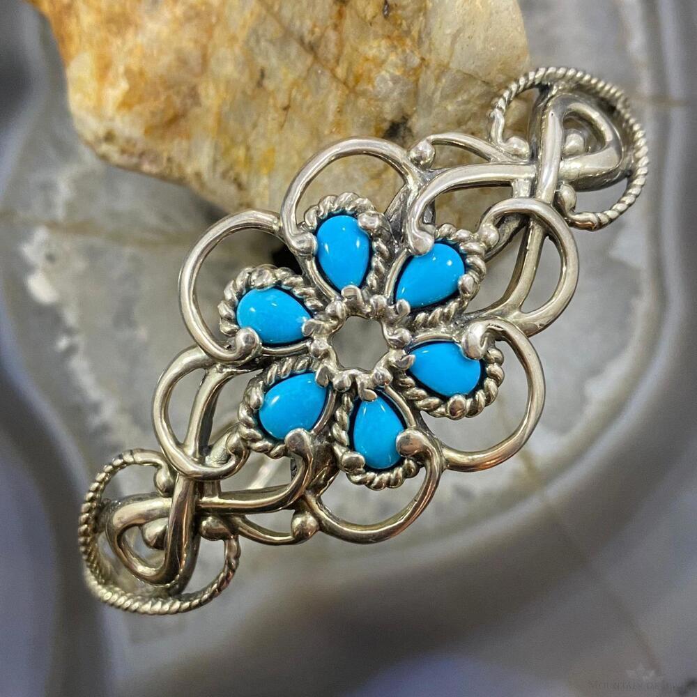 Carolyn Pollack Vintage Southwestern Style Sterling Turquoise Floral Bracelet